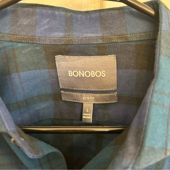 Bonobos Unbutton Down Slim Shirt Blue Plaid Size Large 100% Cotton Casual - Picture 4 of 9